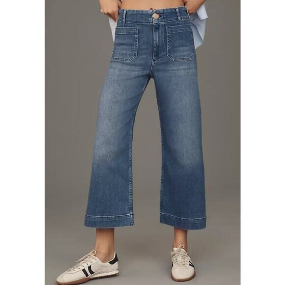 Anthropologie Maeve The Colette Crop High Rise Wide Leg Jeans Sz 27 Blue - Picture 1 of 12